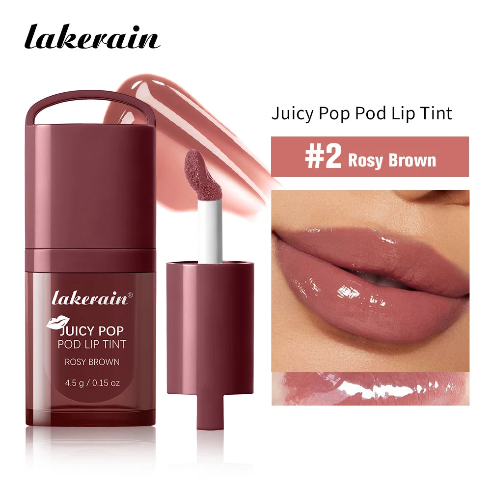 JuicePop Box Lip Tint Hydrating Oil Lip Gloss High Shine Non-Sticky Long Lasting Waterproof Lightweight Nourishing Vivid Color L Peaceful Pleasures Health and Wellness 2Rosy Brown
