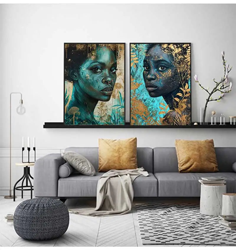 Oil Wall Art Painting for Living Room Africa Women Printed Posters Abstract Girl Portrait Canvas Painting Colorful Peaceful Pleasures Health and Wellness