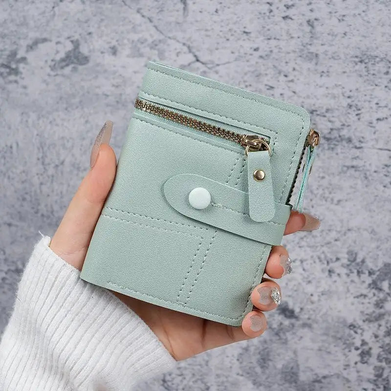Slim PU Leather Women's Wallet – Zipper Coin Pocket & Card Slots