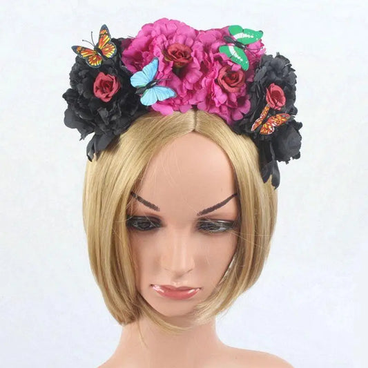 Halloween Colorful Peony Flower Headband Fairy Butterfly Mexican Peaceful Pleasures Health and Wellness