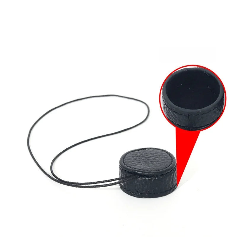 Available In A Variety Of Colors Leather Lens Cap For Instax MiniEVO Cinema Camera With Built-In Lanyard For Added Convenience Peaceful Pleasures Health and Wellness black