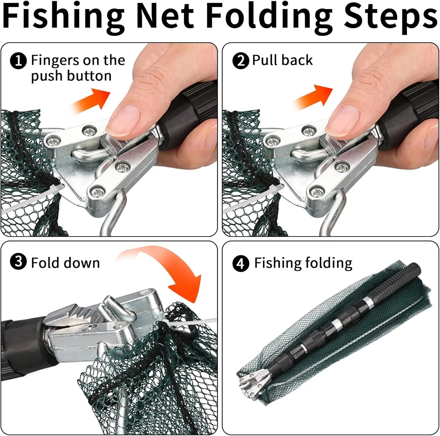 Telescoping Foldable Fishing Landing Net with Glove & Bag