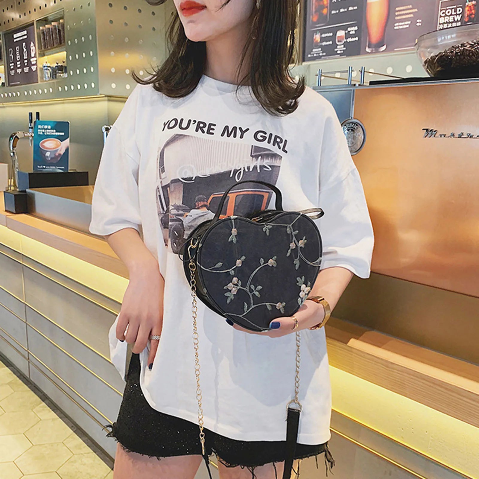 Womens Lace Heart Crossbody Bag PU Leather Shoulder Purse Fashion Handbag with Chain Strap for Valentine Gift 21x17x6cm Peaceful Pleasures Health and Wellness