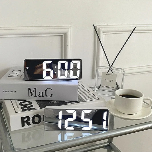LED Digital Alarm Clock – Curved Mirror Screen & Temperature Digital Alarm Clock Peaceful Pleasures Health and Wellness