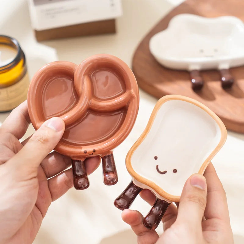 Cartoon Cute Bread Shaped Ceramic Seasoning Dish Irregular Creative Home Utensils Dipping Dish Peaceful Pleasures Health and Wellness