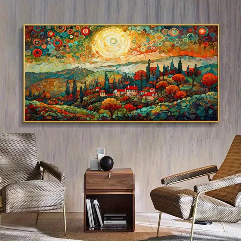 1pc Vibrant Abstract Landscape Canvas Art Frameless Wall Decor, Colorful Scenery with Swirling Sky and Autumn Trees, Room Decor Peaceful Pleasures Health and Wellness