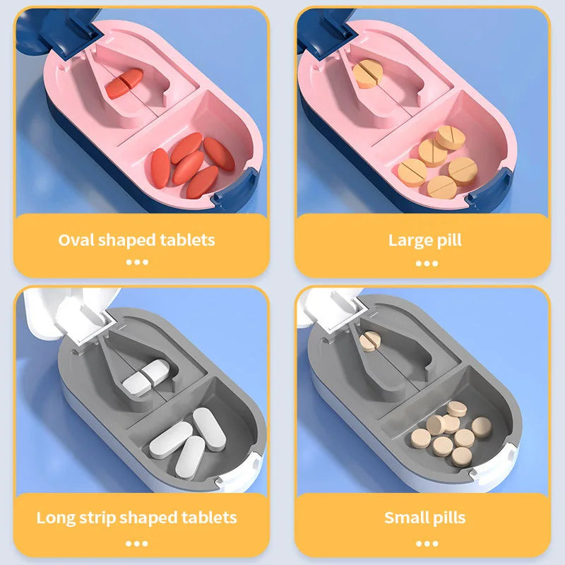Portable Pill Splitter -2-in-1 Pill Box with Stainless Steel Blade - Suitable for Vitamin Tablets - Cutting Pills 1/2, 1/4 with Peaceful Pleasures Health and Wellness