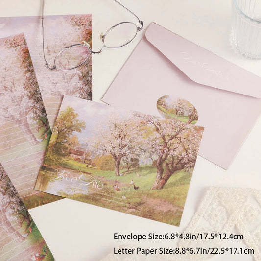 4 Sets Spring Countryside Envelope Letter Paper Gentle Retro Student Peaceful Pleasures Health and Wellness