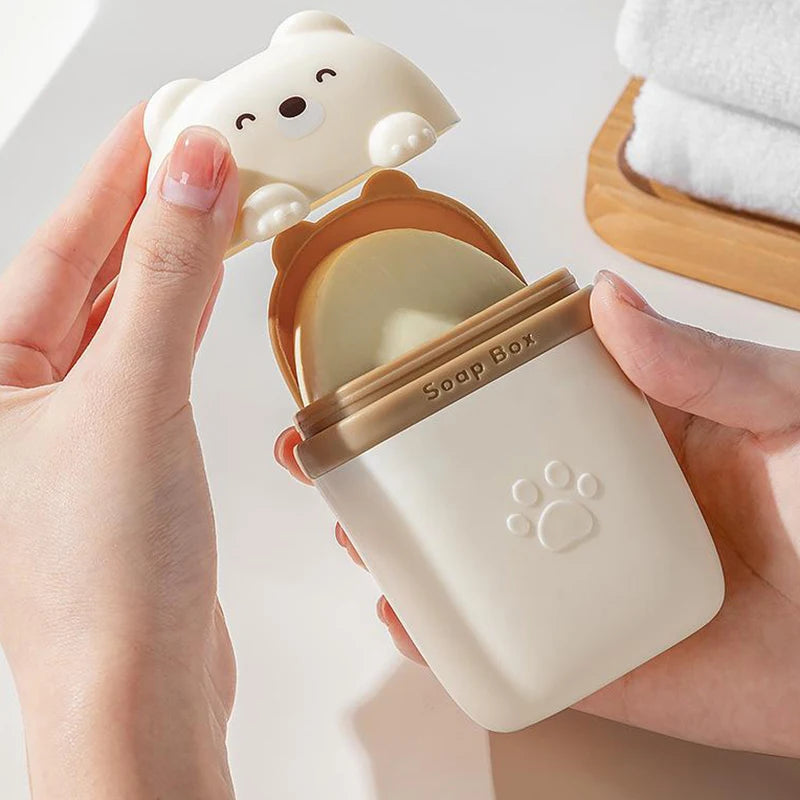 Cartoon Bear Portable Soap Dish | Waterproof Travel Soap Box