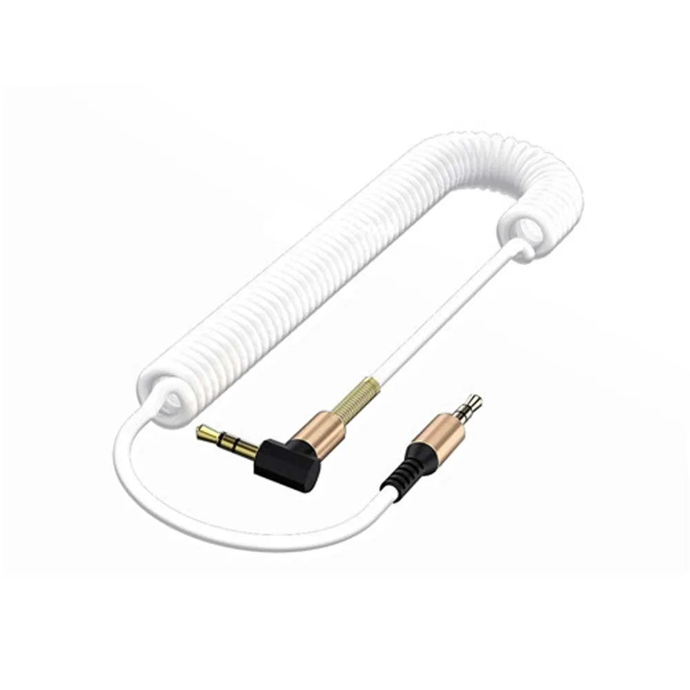 Headphone Cord Speaker Spring Cable Gold-plated Plug Elbow Male To Male Stereo Audio Wire Audio Cable Aux Cable Car Aux Cord Peaceful Pleasures Health and Wellness white