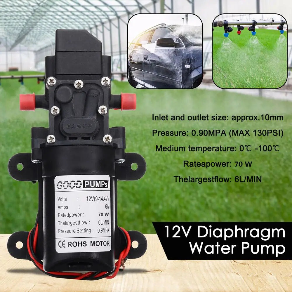 70W 130PSI Diaphragm Self-Priming Water Pump DC12V 6L/Min