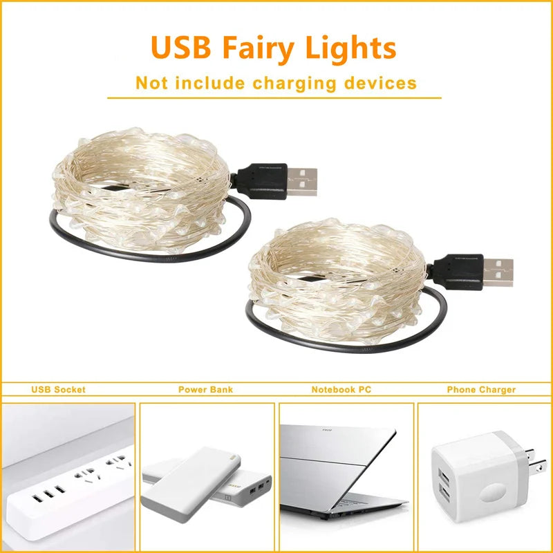 USB Copper Wire Fairy Lights 20M 200 LED String – Indoor & Out