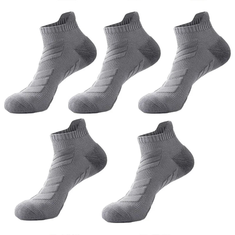 5 Pairs Men's Outdoor Ankle Socks, Shock-Absorbing And Anti Slip Sports Socks, Sweat Absorbing And Breathable Towel Bottom Socks Peaceful Pleasures Health and Wellness 5 Pairs Grey One Size