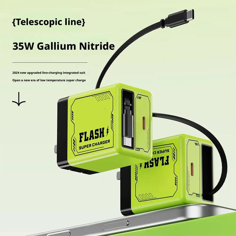120W Type C Fast Charging Charger Type-C Port+Type-C Retractable Data Cable Phone Charger For iPhone Huawei Samsung Xiaomi Table Peaceful Pleasures Health and Wellness