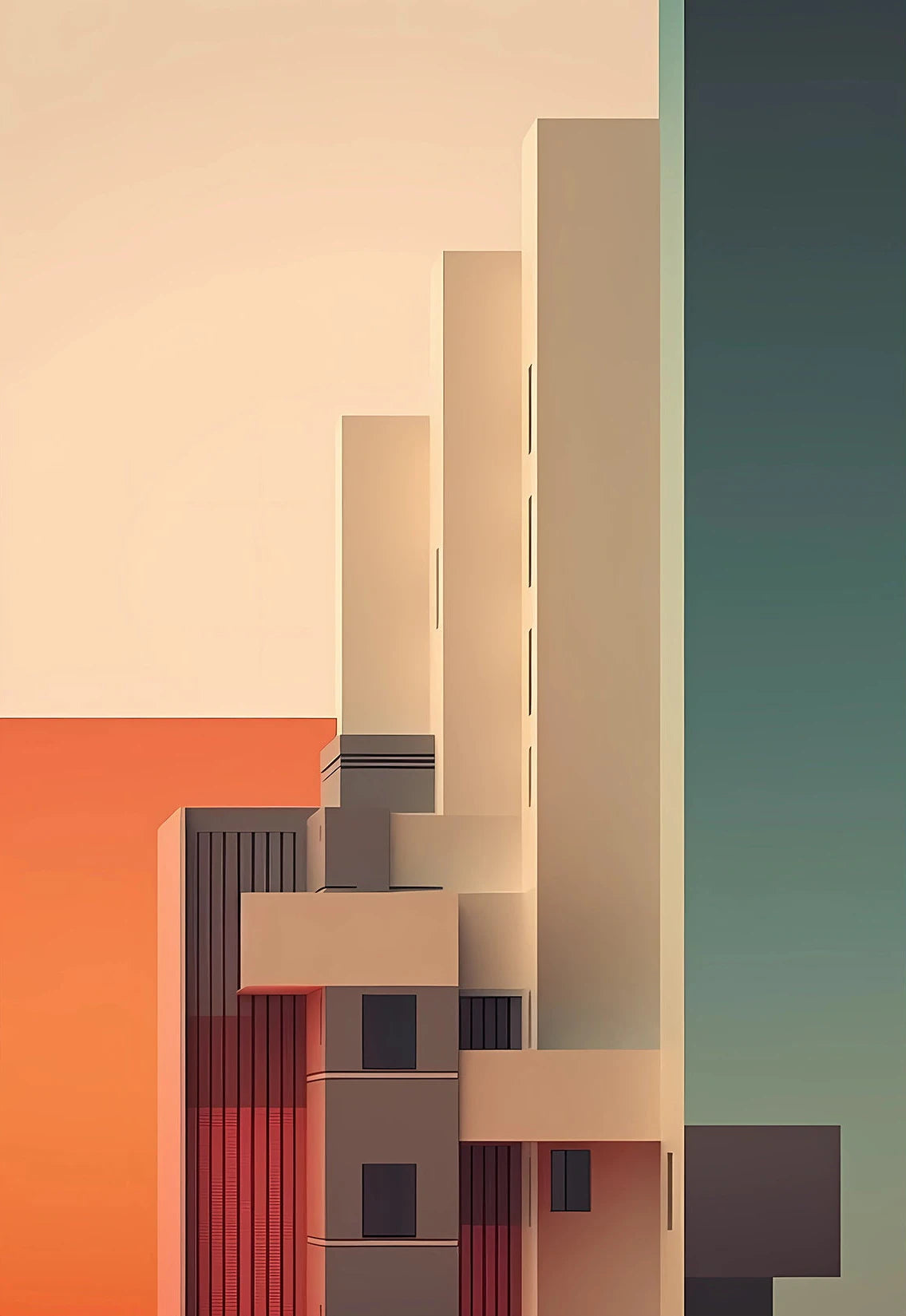 Fallingwater Bauhaus Architecture Abstract Canvas Wall Art Print