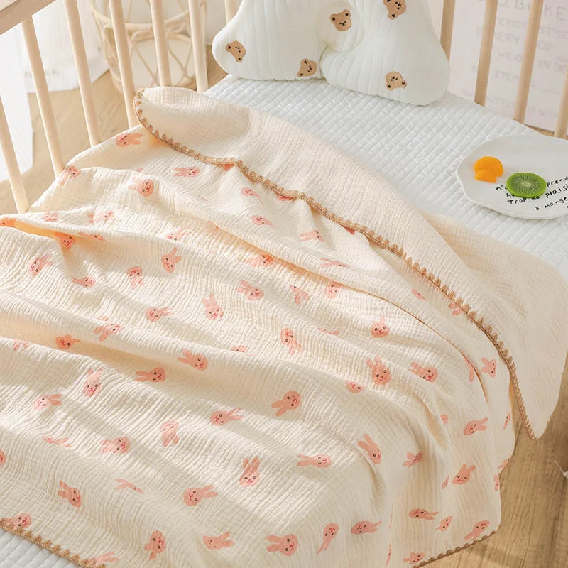 Battilo 100% Cotton Baby Blanket Soft Breathable Muslin Swaddle Blanket for Newborn Infant Plaid Receiving Blankets Toddler Gift Peaceful Pleasures Health and Wellness Pink Rabbit 110x100cm( 2Layers)