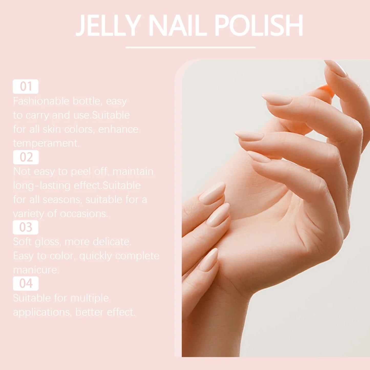 Eelhope Jelly Nail Polish – Transparent Pink Glitter, 10ml