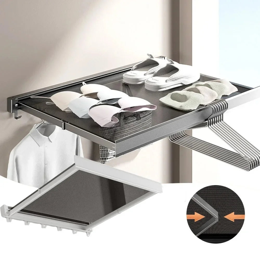 Hot Sale Retractable Clothes Net Balcony Invisible Drying Rack Laundry Hanger Non-perforated Aluminum Alloy Wall Mounted Rack Peaceful Pleasures Health and Wellness