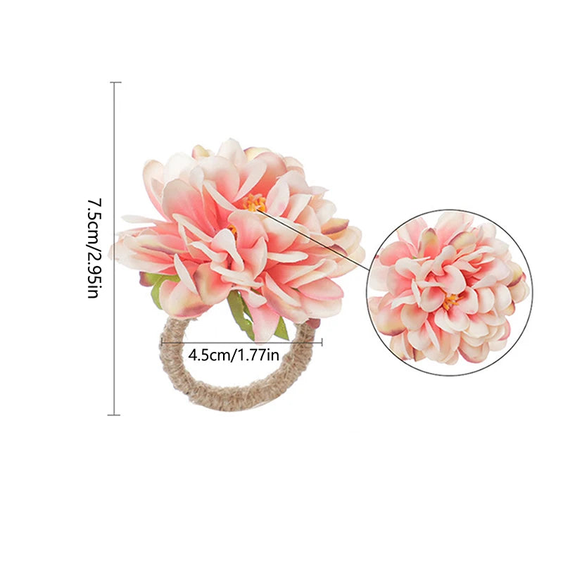 Floral Napkin Rings Set of 6 | Silk Flower Table Décor