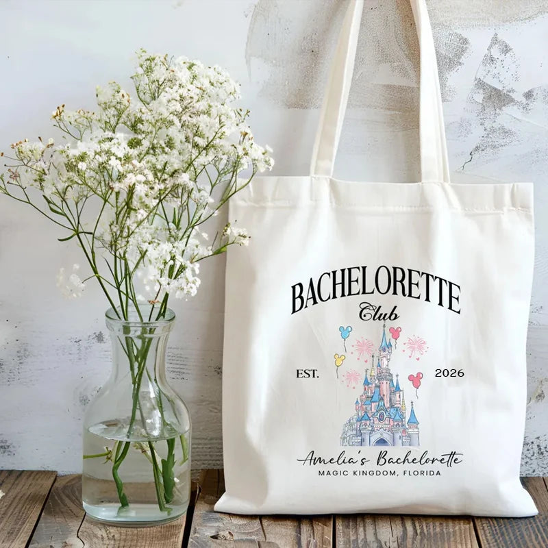 Personalized Magic Kingdom Castle Bachelorette Club Canvas Tote Bag Custom Wedding Party Decoration Gift Bride Shopping Handbag Peaceful Pleasures Health and Wellness