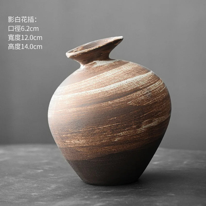 Black Terracotta Vase Imitation Stone Abstract Flower Arranger Table Top Vintage Ornament Living Room Flower Vase Japanese Style Peaceful Pleasures Health and Wellness type1