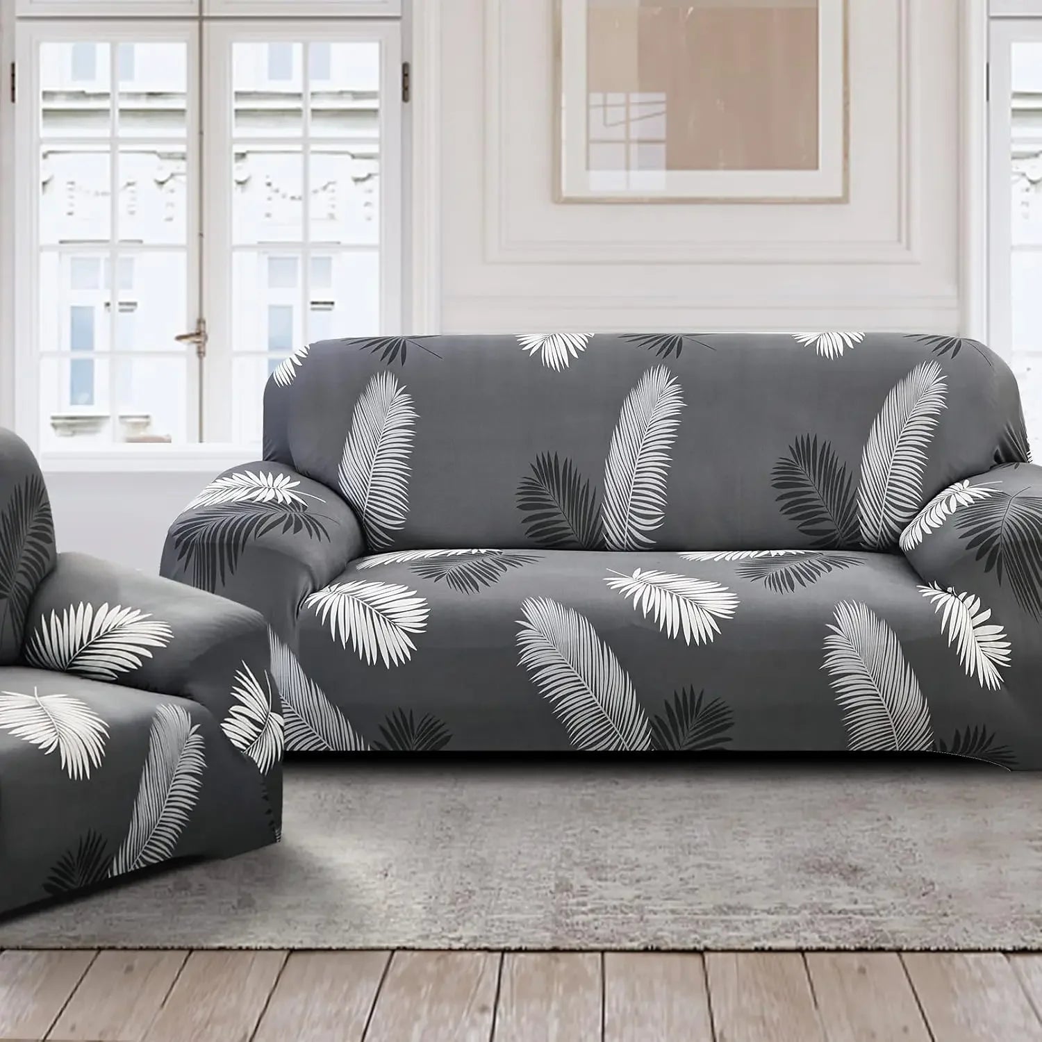 Printed Slipcover Elastic Sofa Covers Stretch Spandex 1/2/3/4 Seater Couch Cover Furniture Protector with 1Pcs Cushion Cover Peaceful Pleasures Health and Wellness