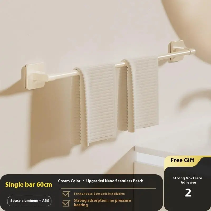 Punch-Free Wall Mount Towel Bar & Rack – No Drill Aluminum