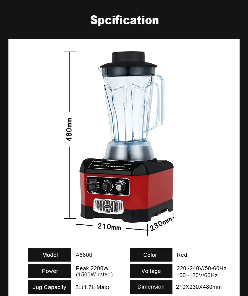 BPA Free Heavy Duty Professional Commercial Bar Blender Food Mixer Juicer Ice Crusher Smoothie Maker Max 2200W Peaceful Pleasures Health and Wellness