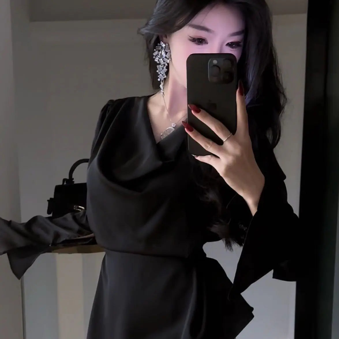 Women's Satin Flare Sleeve Blouse – Elegant Office Tunic Top