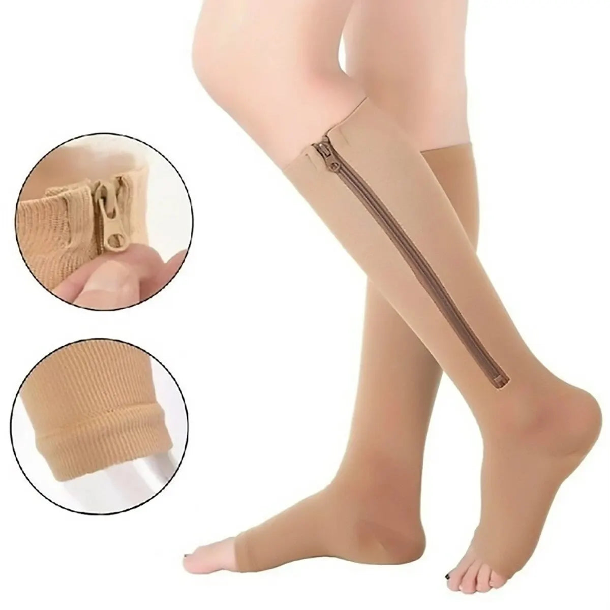 Compression Socks Men Women Support Knee Zipper Female Open Toe Thin Anti Fatigue Stretchy Sox High Socks Unisex Peaceful Pleasures Health and Wellness