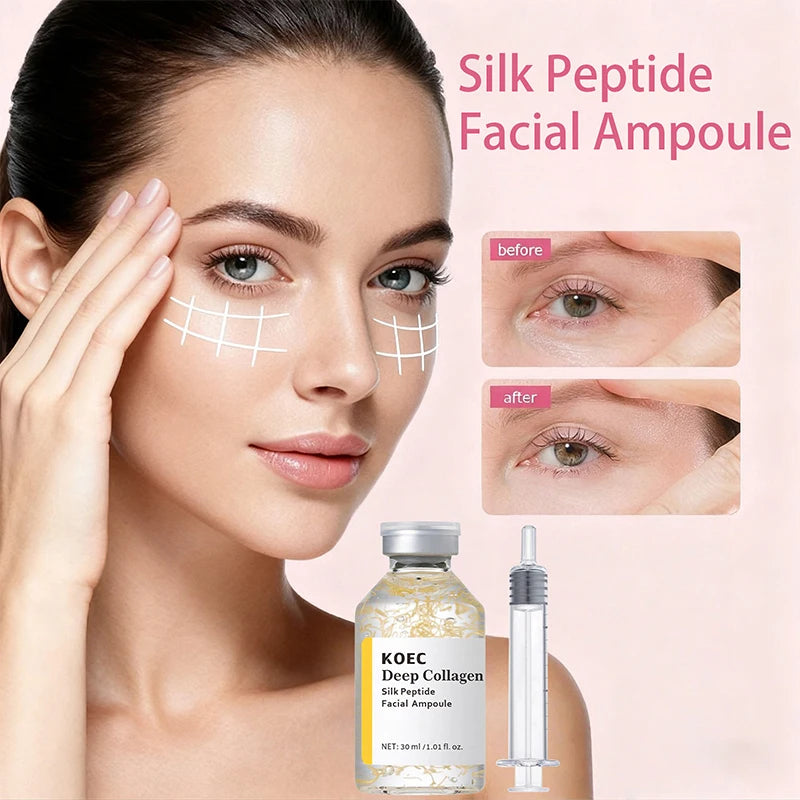 Deep Collagen Silk Peptide Facial Ampoule Serum 30ml Korean Essence Injector Reduce Fine Lines Firms Moisturize Collagen Essence Peaceful Pleasures Health and Wellness