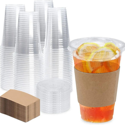 50 Sets 16OZ Clear Plastic Cups with Lids Straws Sleeve for Cold Drinks Juice Smoothie Coffee Huge Disposable Cups 1L Peaceful Pleasures Health and Wellness