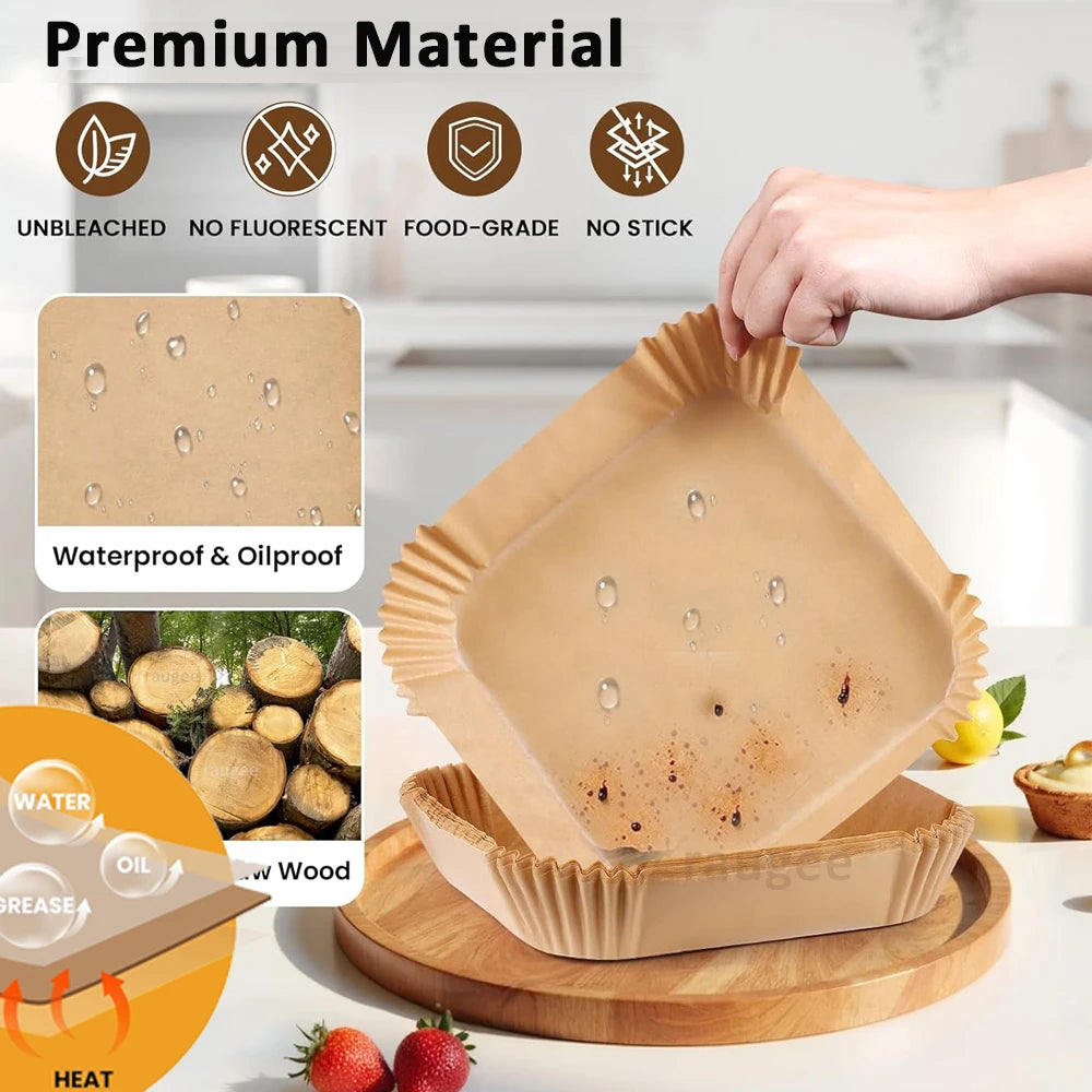 100Pcs Air Fryer Disposable Baking Paper Non-Stick Mat Square Parchment Paper Liners for 3-5L Air Fryer Steamer Baking Microwave Peaceful Pleasures Health and Wellness