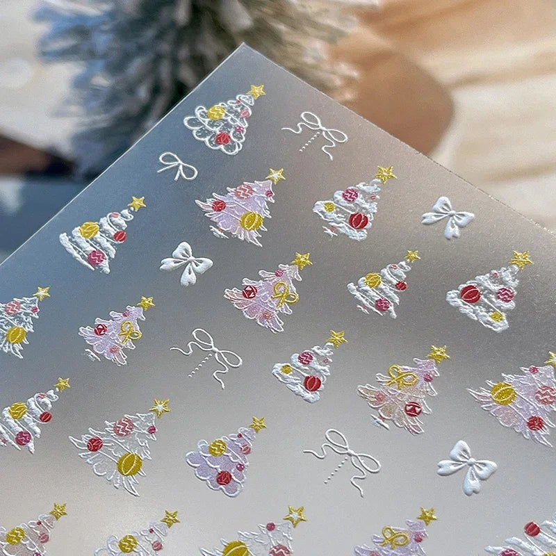 Christmas Tree Nail Stickers Embossed Self-Adhesive Nail Art Decals for Manicure Festive Charm Nail Ornaments for Party Peaceful Pleasures Health and Wellness