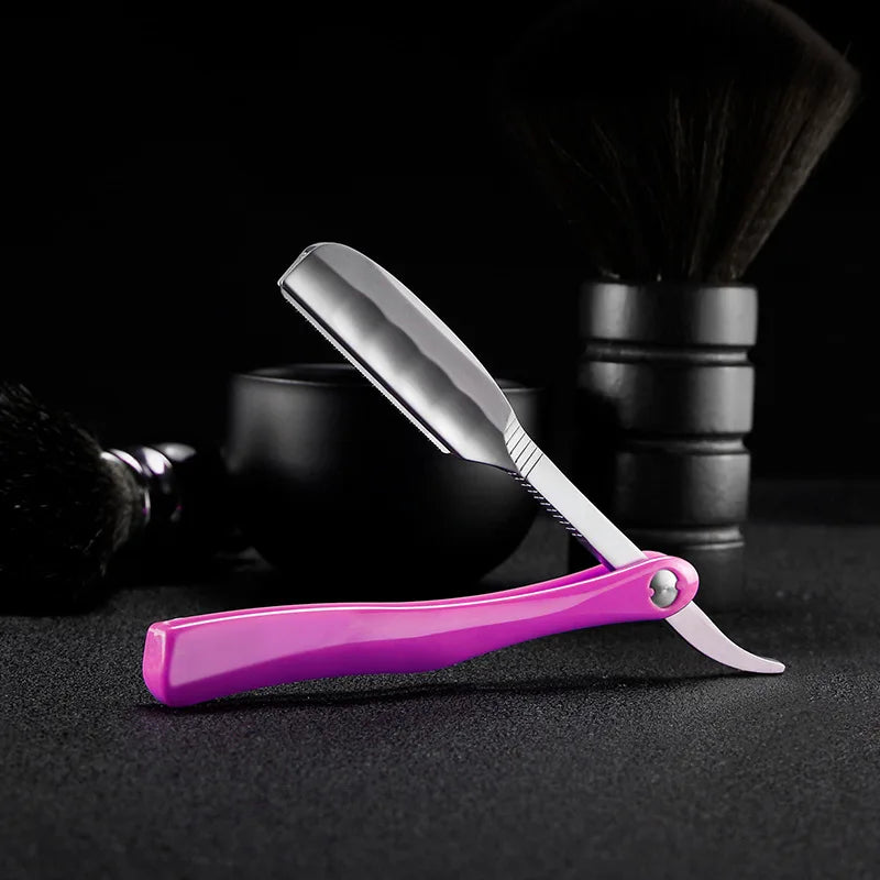 Japanese Manual Folding Hair Razor Holder Stainless Steel Shaving Eyebrow Knife for Feather Blade Hairdressing Tool Peaceful Pleasures Health and Wellness Pink