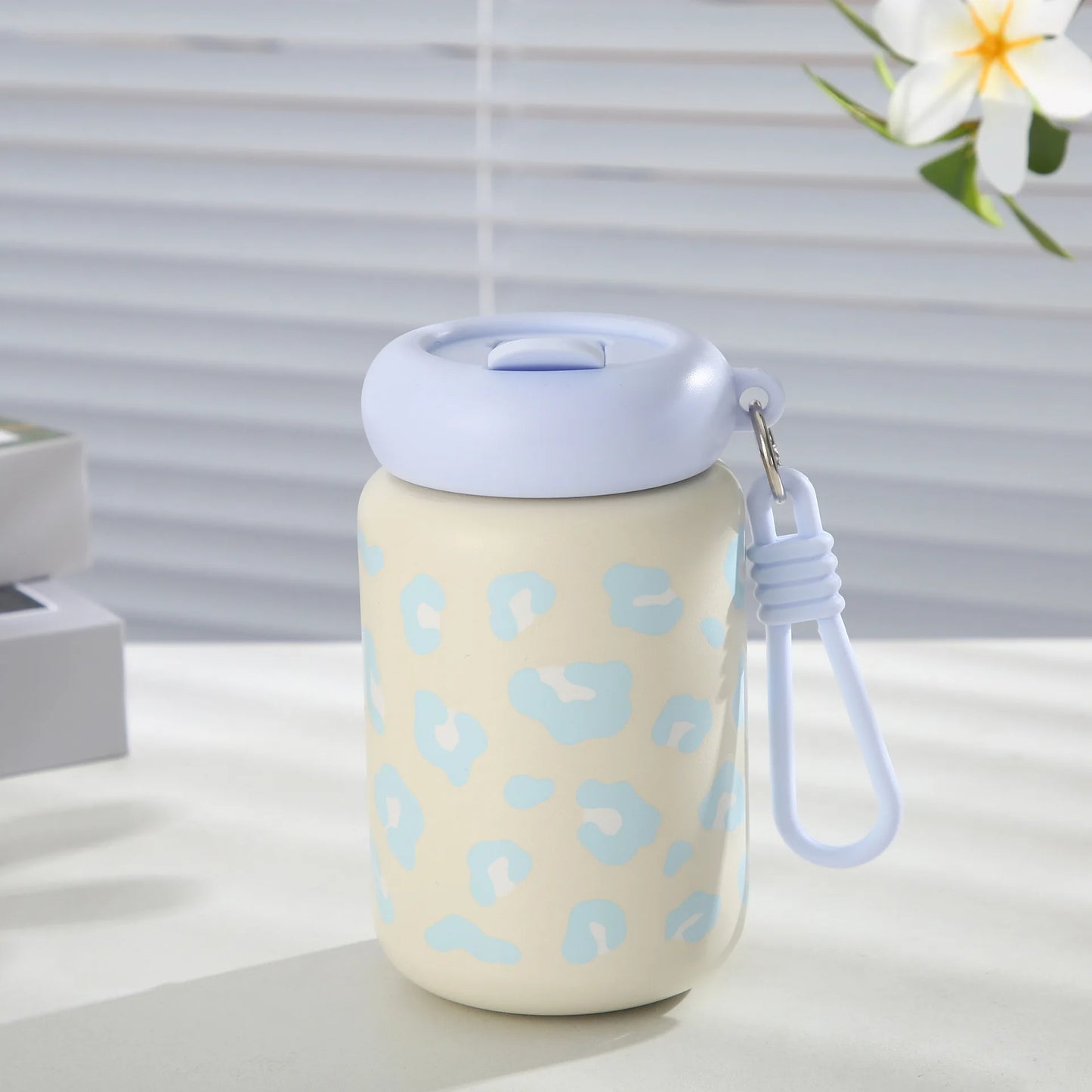 350ml Dopamine Leopard Print Insulated Cup 304 Stainless Steel Mini Straw Portable Car Coffee Cup with Drawstring Water Cup Peaceful Pleasures Health and Wellness 350ml Blue