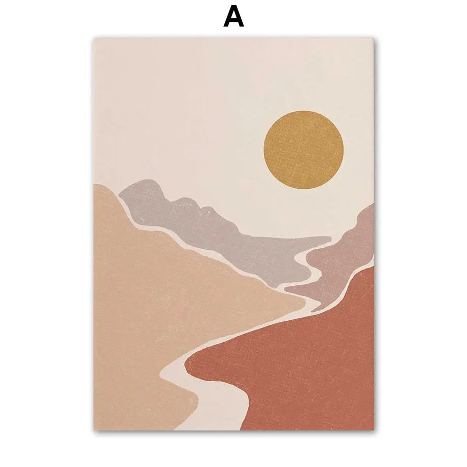 Boho Abstract Canvas Wall Art | Beige Terracotta Line Art Print