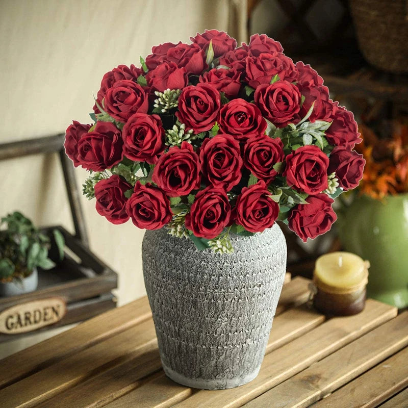 10-Head Silk Rose Bouquet | Artificial Flowers Wedding & Home Décor