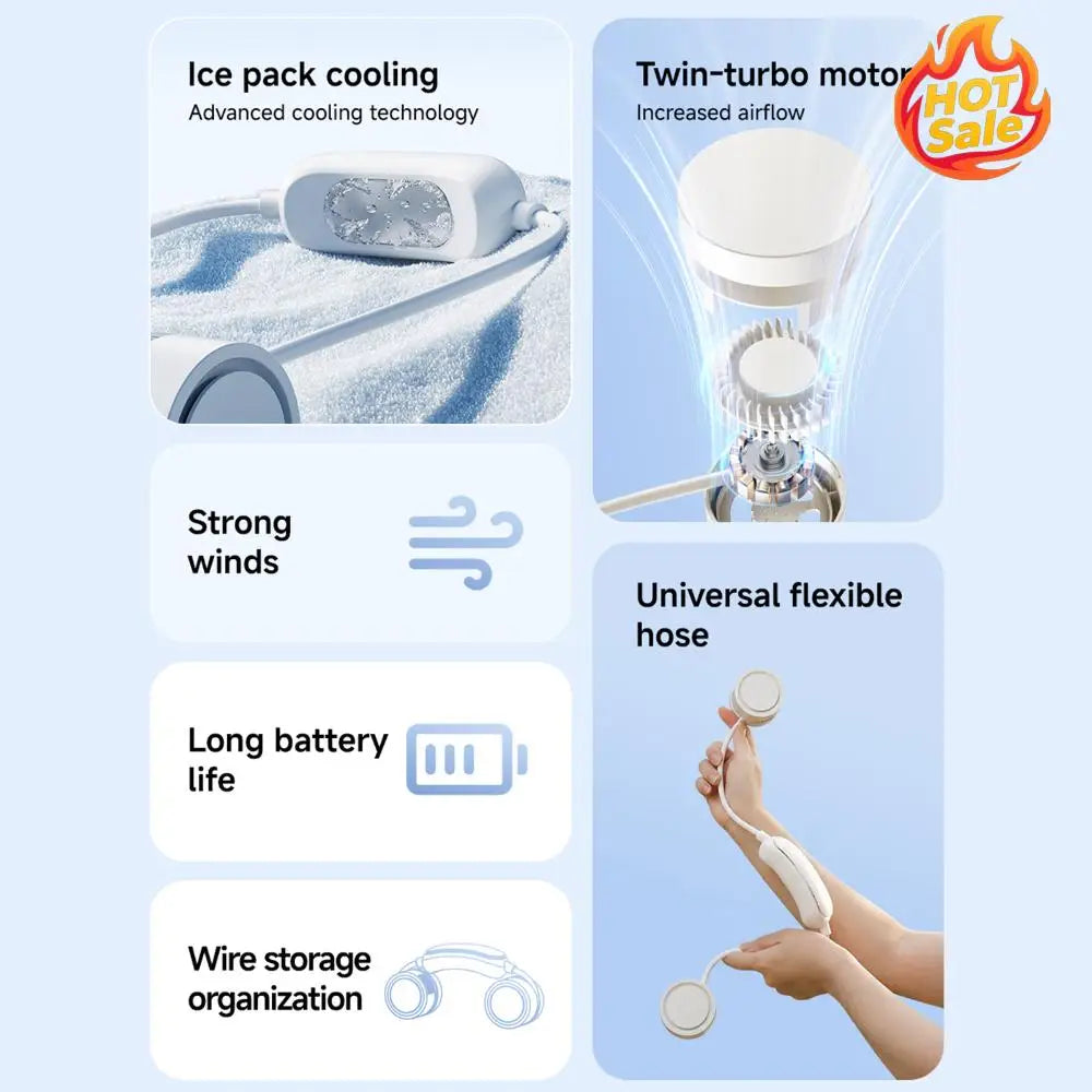 Portable Bladeless Neck Fan – 3 Speeds, 360° Cooling Rechargeable