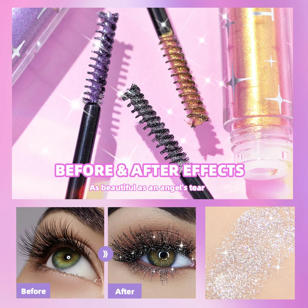 QIBEST 3 Colors Glitter Mascara Long Lasting Quick Dry Curling Extension Eyelashes Colorful Shiny Mascara Eyes Cosmetics Rimel Peaceful Pleasures Health and Wellness