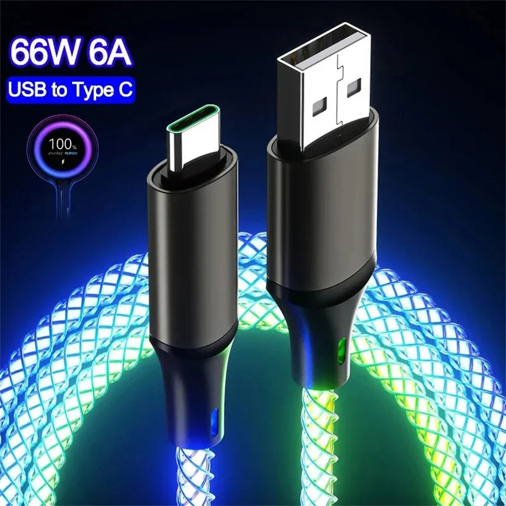 RGB 66W 6A Fast Charging USB-C Cable – Glowing Streamer Cord