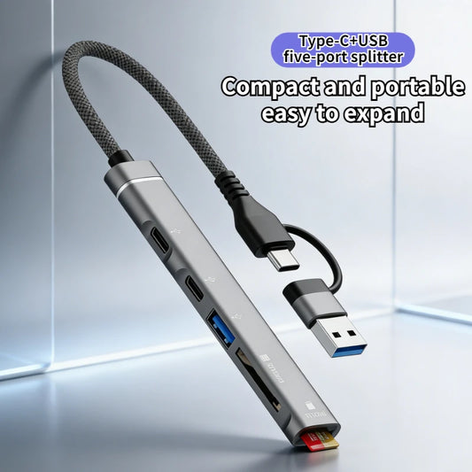 5-in-1 Multi Adapter USB +Type C HUB Docking Station with SD/TF Memory Card Reader 5Gbps Transmission Type C Hub For Laptop Peaceful Pleasures Health and Wellness