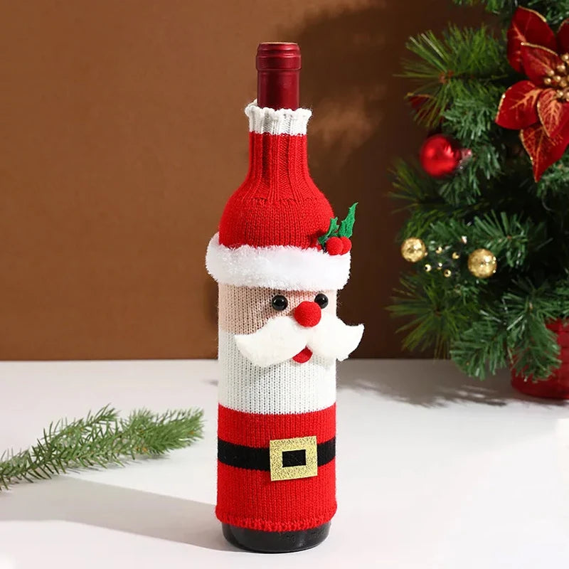 Christmas Decorations Knitted Wool Belts Old Man Wine Bottle Covers Set Table Decorations Kitchen Cute Cartoon Decorations New Peaceful Pleasures Health and Wellness Santa Claus 3 PCS