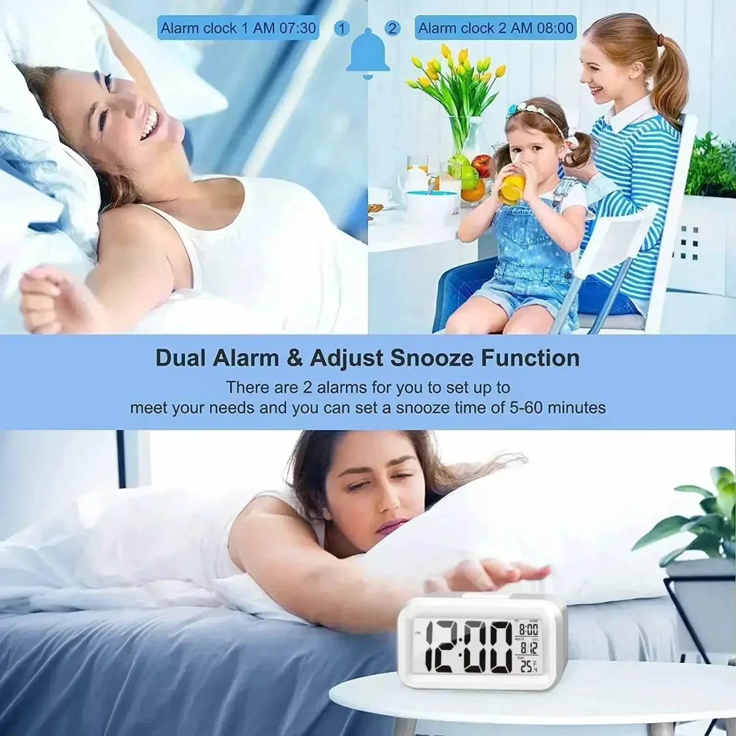LED Digital Electronic Alarm Clock With Backlight Snooze Calendar Screen Display For Home Office Desktop Table Peaceful Pleasures Health and Wellness