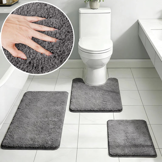 3 Piece Set Toilet Bath Floor Mat Microfibre Bath Mats Super Absorbent Extra Soft Non Slip Comfortable Carpet Bathtub Feet Rugs Peaceful Pleasures Health and Wellness