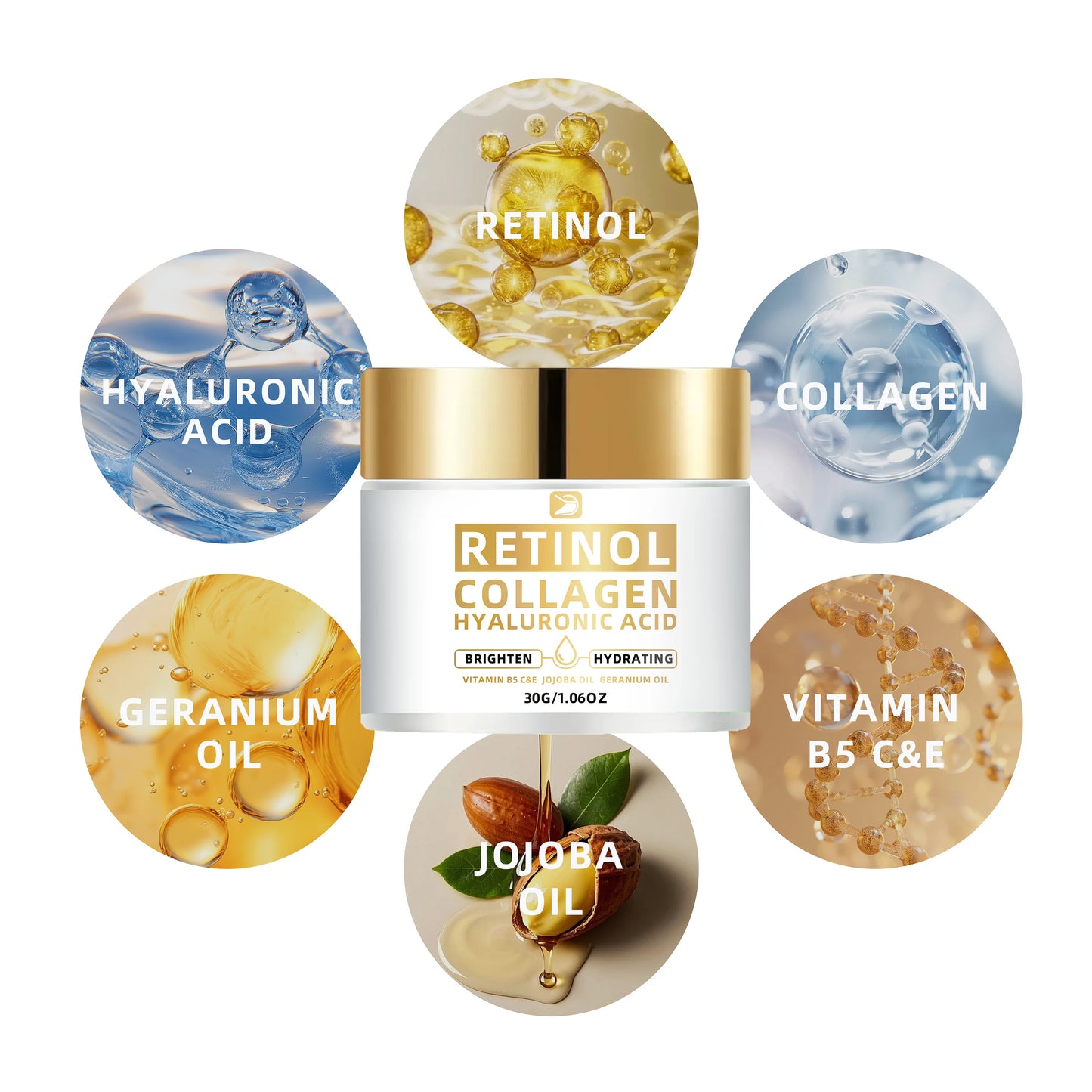 Ottilavie Retinol Collagen Hyaluronic Acid Cream - Moisturize, Lift & Moisturize, All Skin Types, Unisex, Face/Neck/Body, 1.76OZ Peaceful Pleasures Health and Wellness