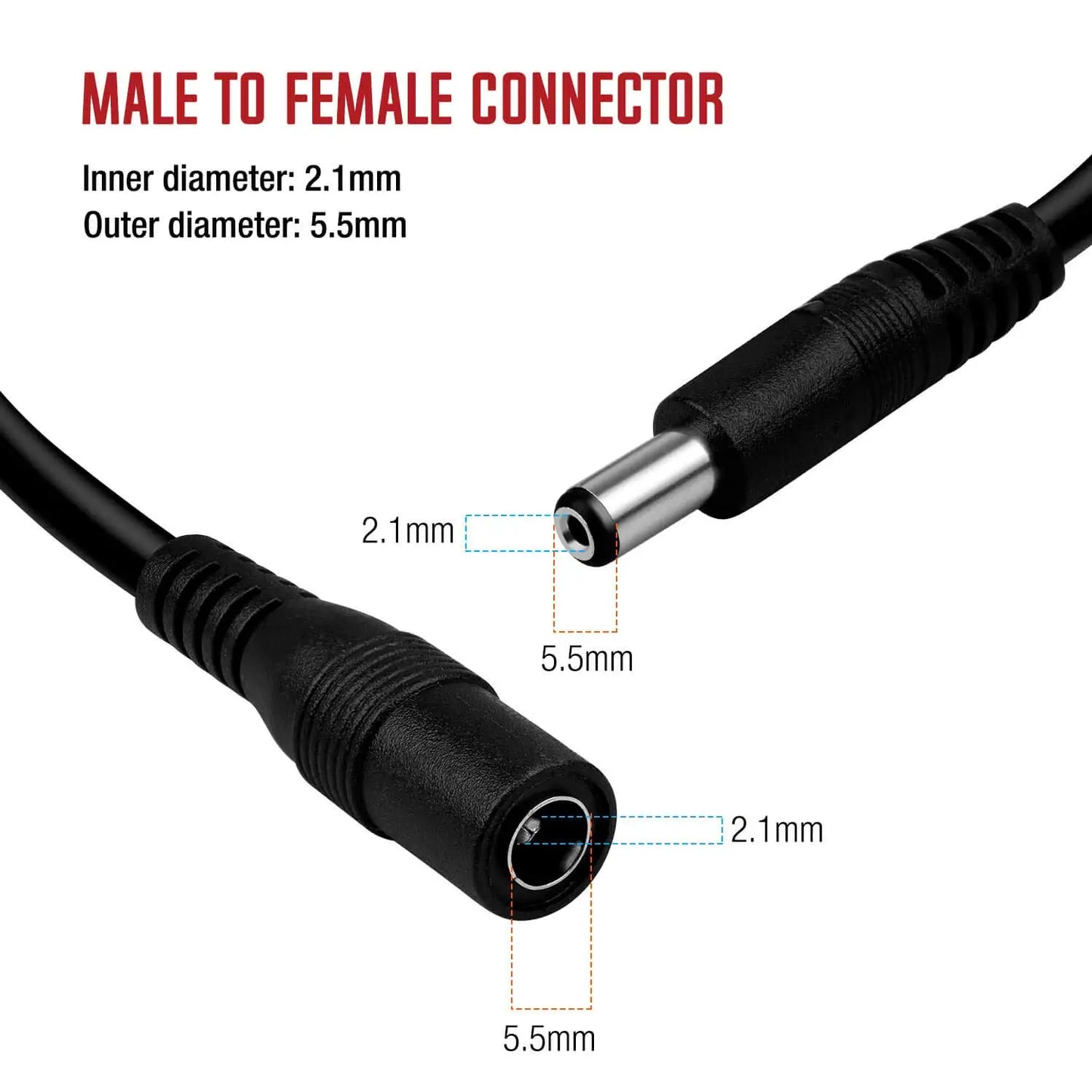 DC Power Extension Cable 5.5mm×2.1mm 5M/10M | Male to Female
