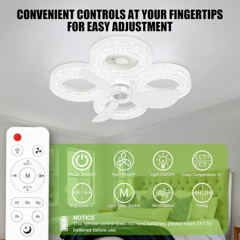 48W Smart LED Ceiling Fan Light | E27 Remote Dimmable Timer