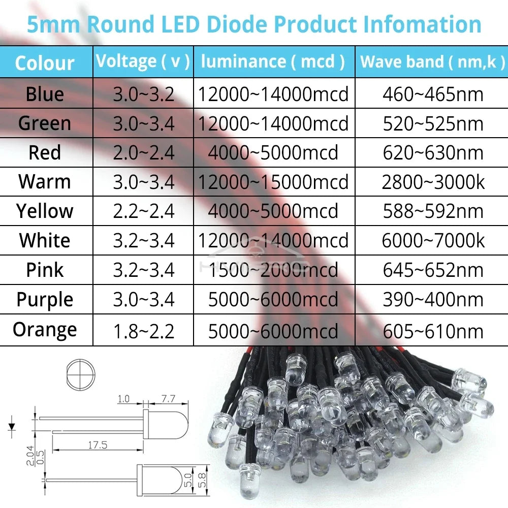 5mm DC 12V Pre-Wired LED Diodes | Atmosphere Lighting Bulbs