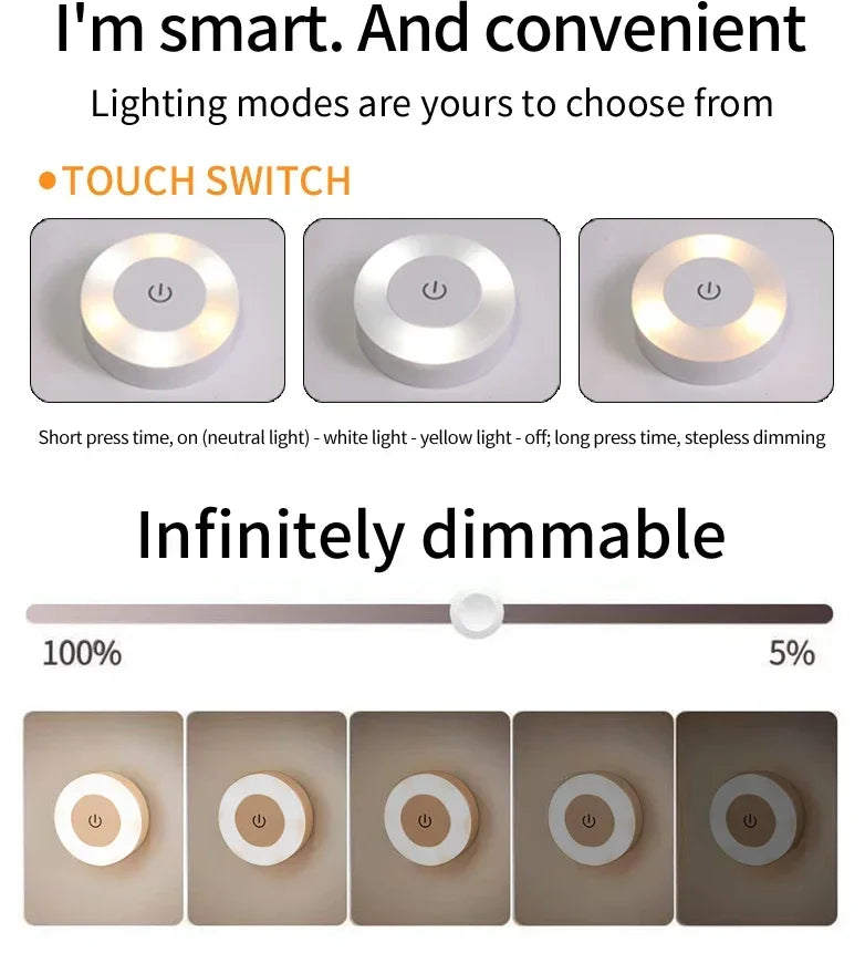 Wireless Rechargeable LED Night Light | Touch Sensor Wall Lamp